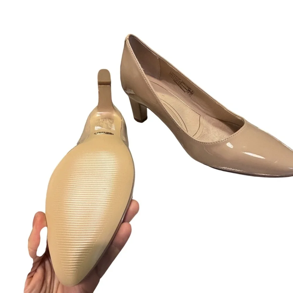 Vionic Mia Patent Nude Pump Orthotic Comfort Block Heel Pointed Toe 7 NWOT